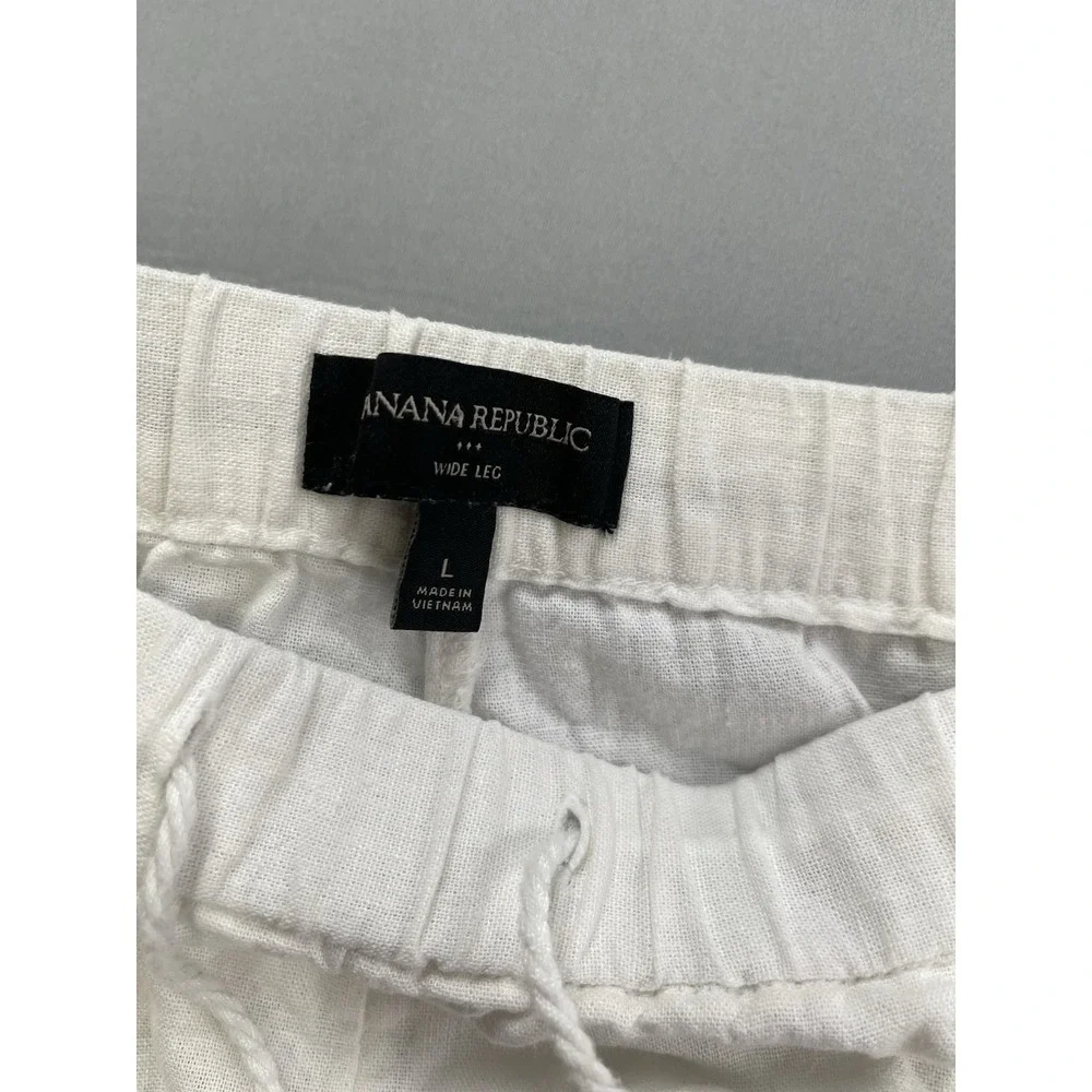 Banana Republic White Linen Blend Wide Leg Crop‎ Pants Tassel Drawstring Large